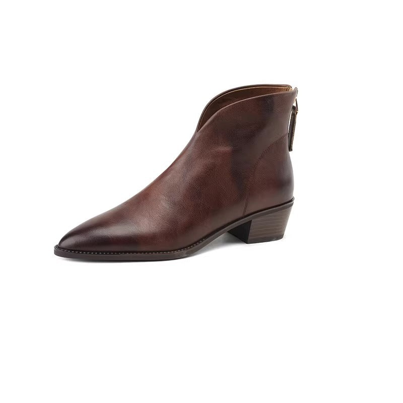 Retro Martin Boots Spring and Autumn Single Boots Women's Medium Heel Pointed Toe Thick Heel Short Boots Ankle Boots