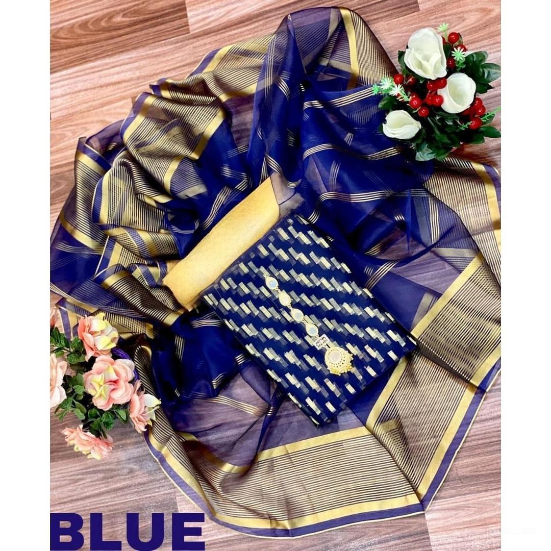 3 Pcs Women's Unstitched Organza Printed Suit