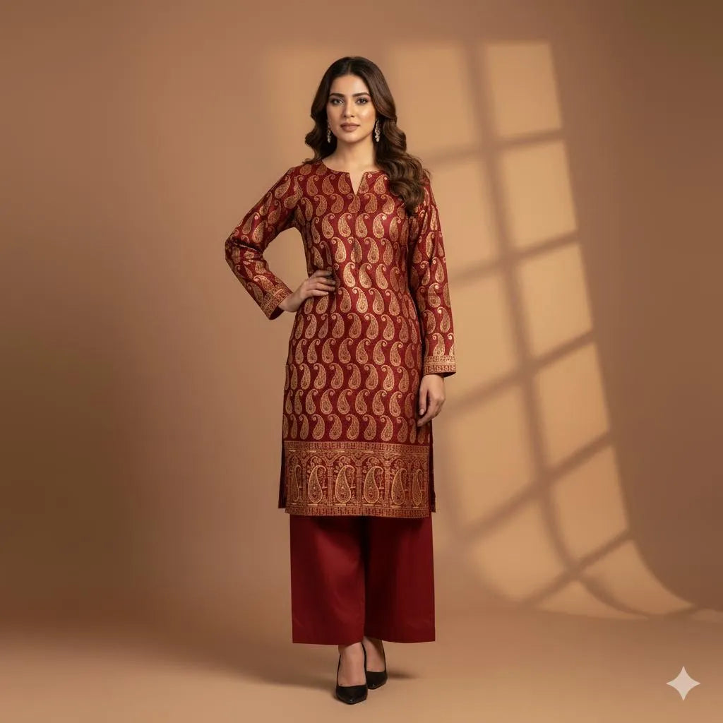 2 Pcs Women's Unstitched Block Printed Suit