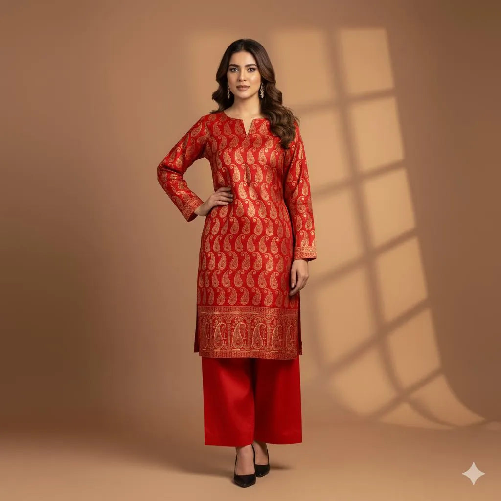 2 Pcs Women's Unstitched Block Printed Suit