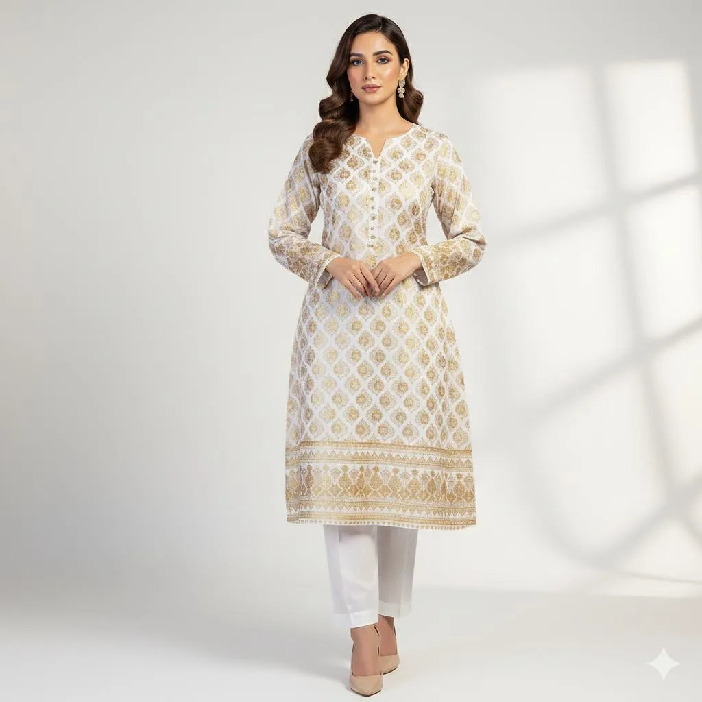 2 Pcs Women's Unstitched Block Printed Suit
