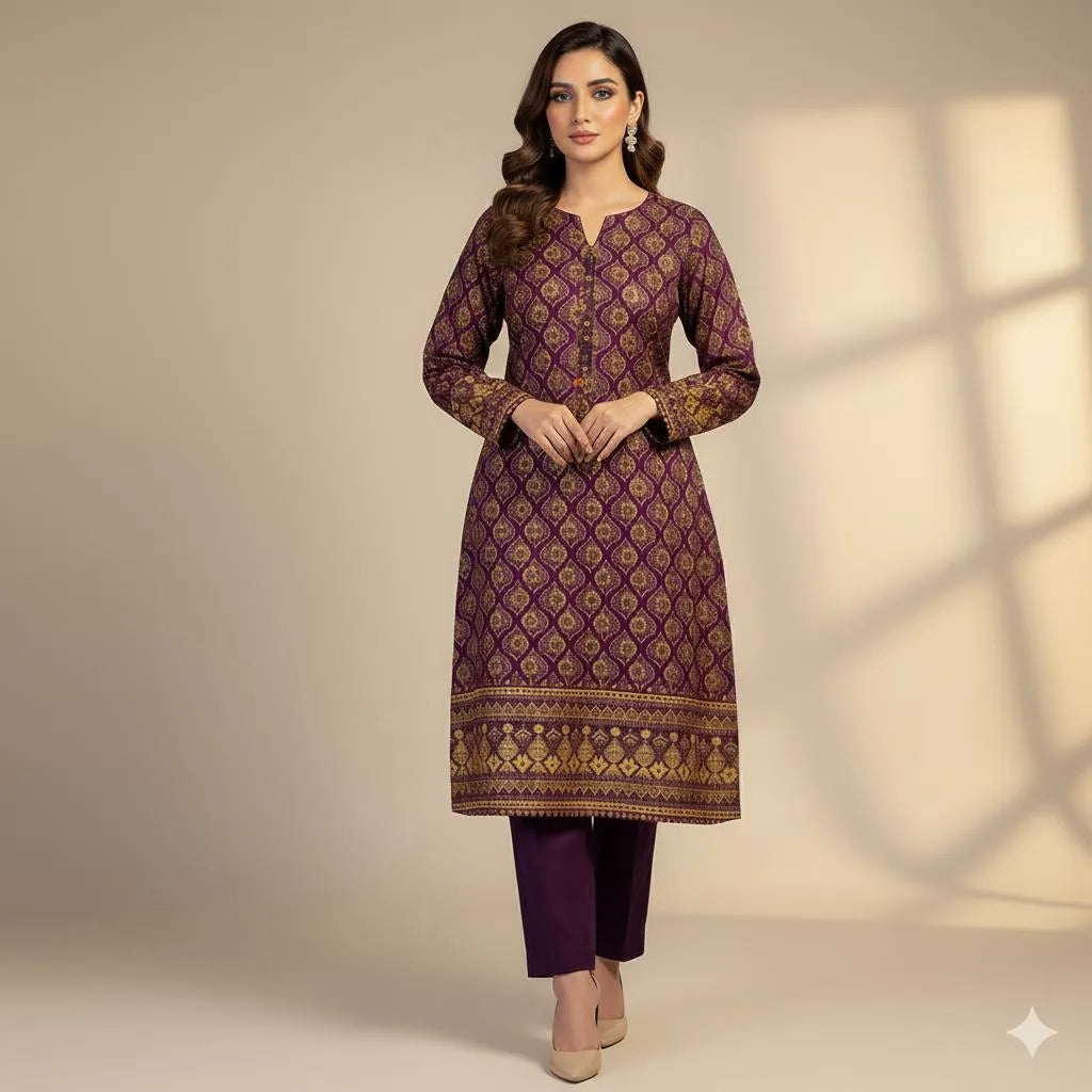 2 Pcs Women's Unstitched Block Printed Suit