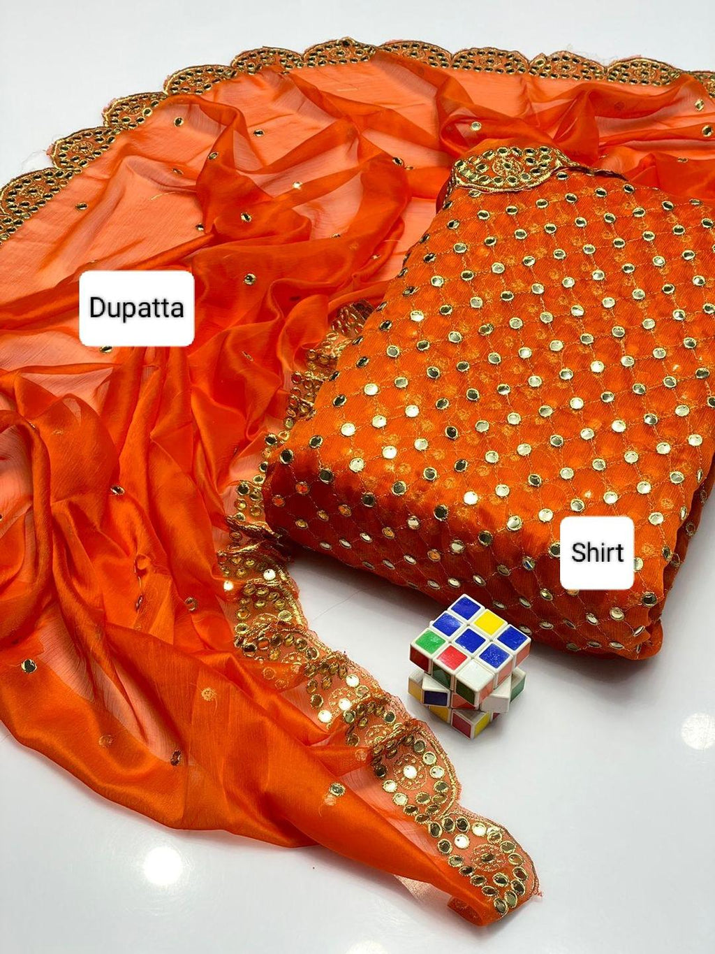 2 Pcs Women's Unstitched Chiffon Sequins Embroidered Suit