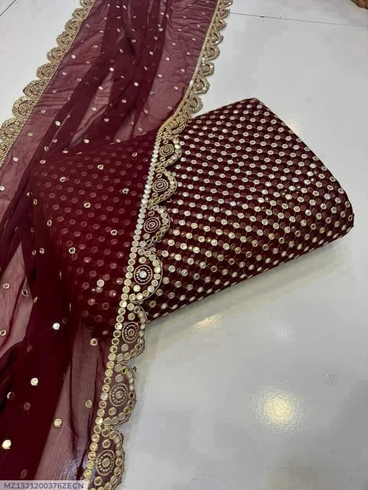 2 Pcs Women's Unstitched Chiffon Mirror Work Suit