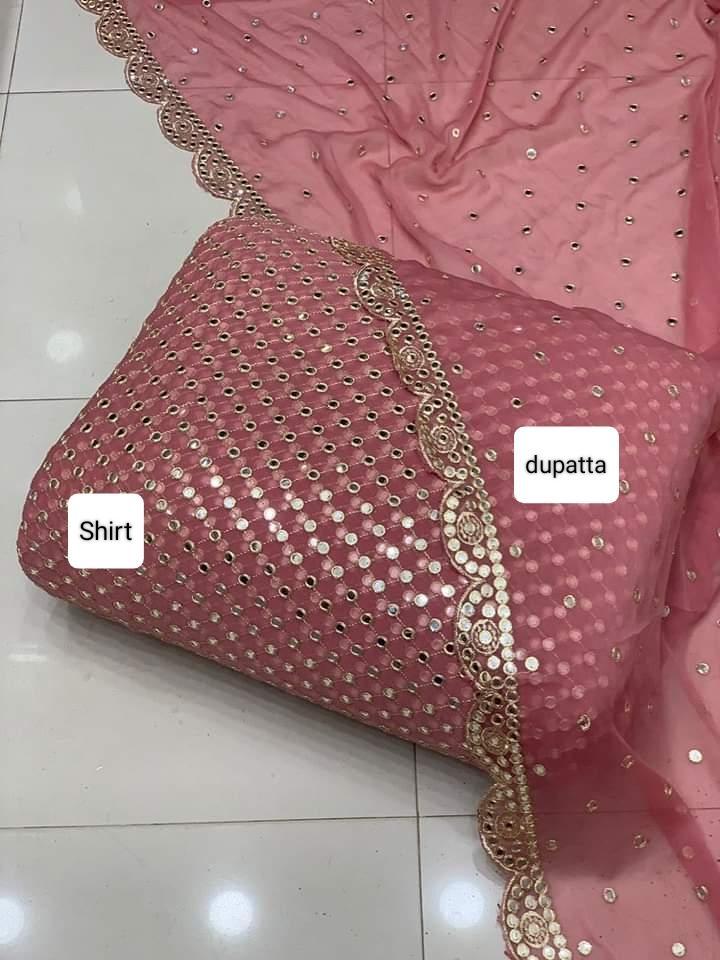 2 Pcs Women's Unstitched Chiffon Mirror Work Suit