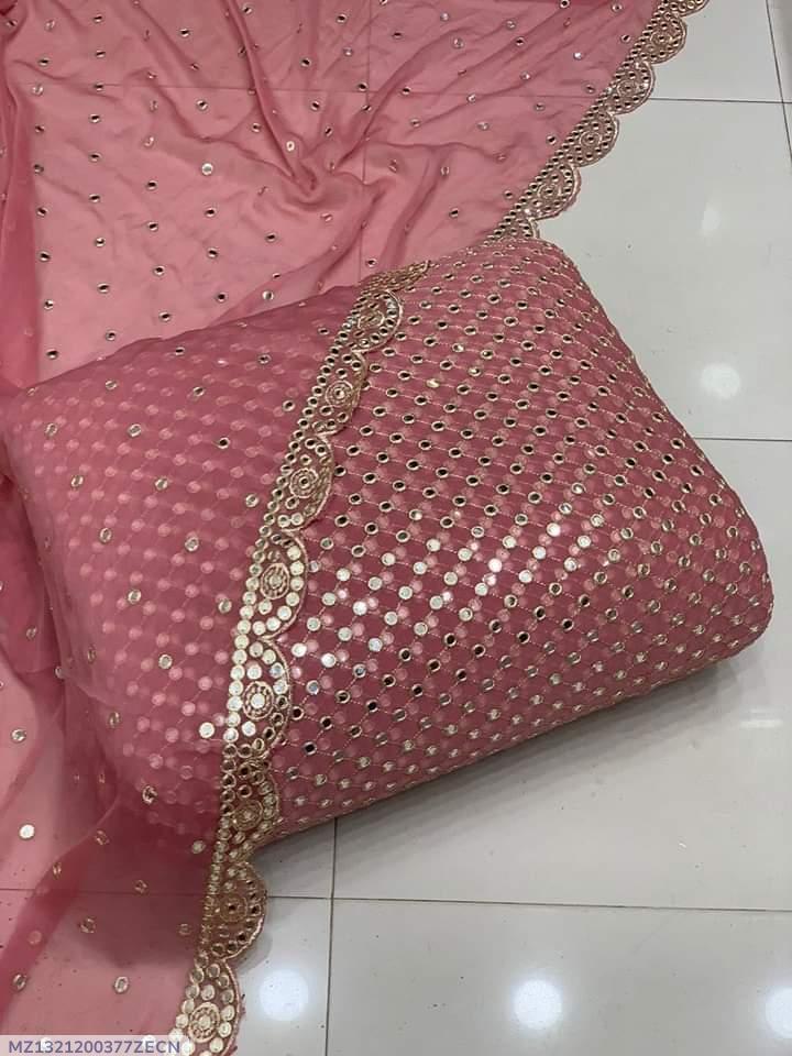 2 Pcs Women's Unstitched Chiffon Mirror Work Suit