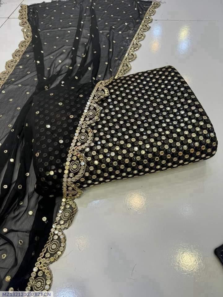 2 Pcs Women's Unstitched Chiffon Mirror Work Suit