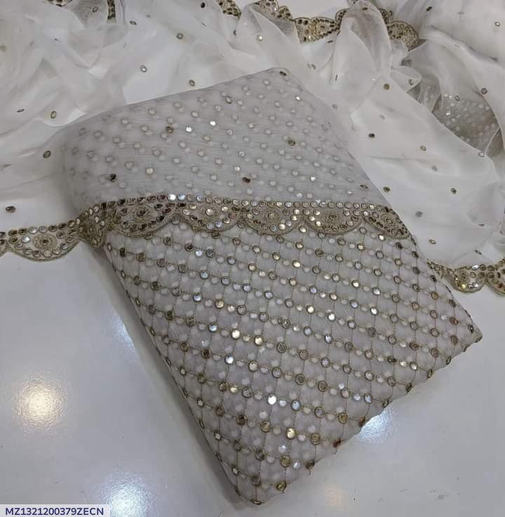 2 Pcs Women's Unstitched Chiffon Mirror Work Suit