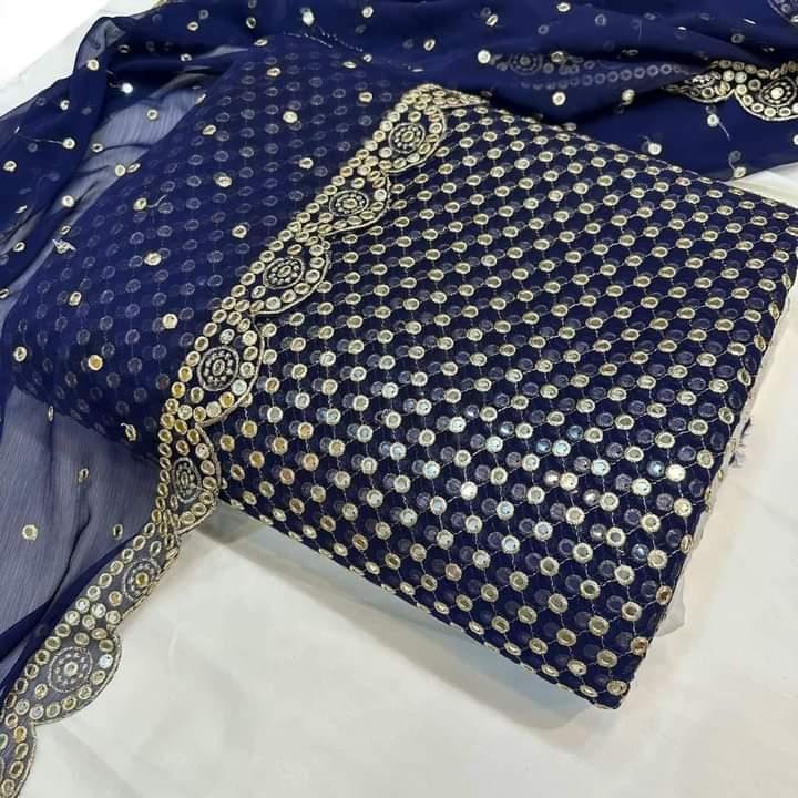 2 Pcs Women's Unstitched Chiffon Mirror Work Suit