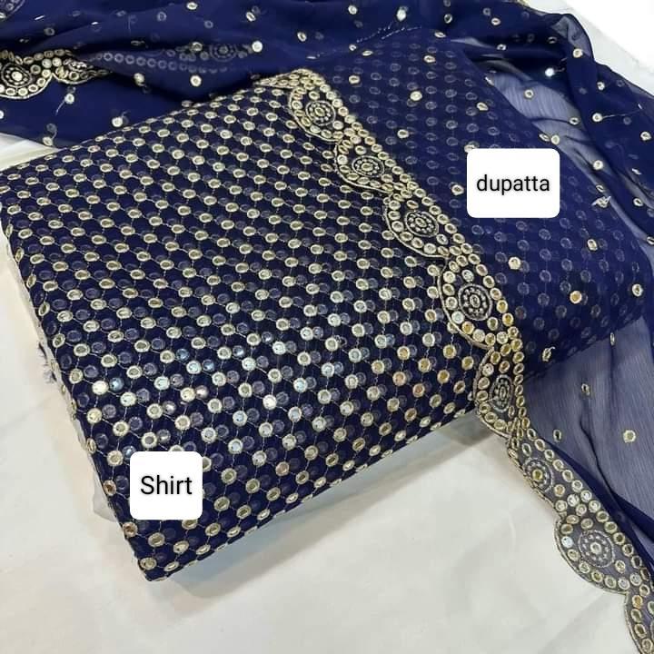 2 Pcs Women's Unstitched Chiffon Mirror Work Suit