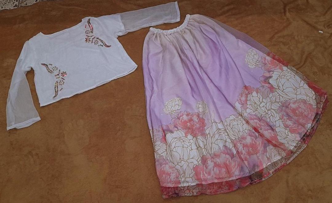 Exquisite 2 Pcs Sequins Embroidered Lehenga Choli Set in Multicolor Chiffon Fabric