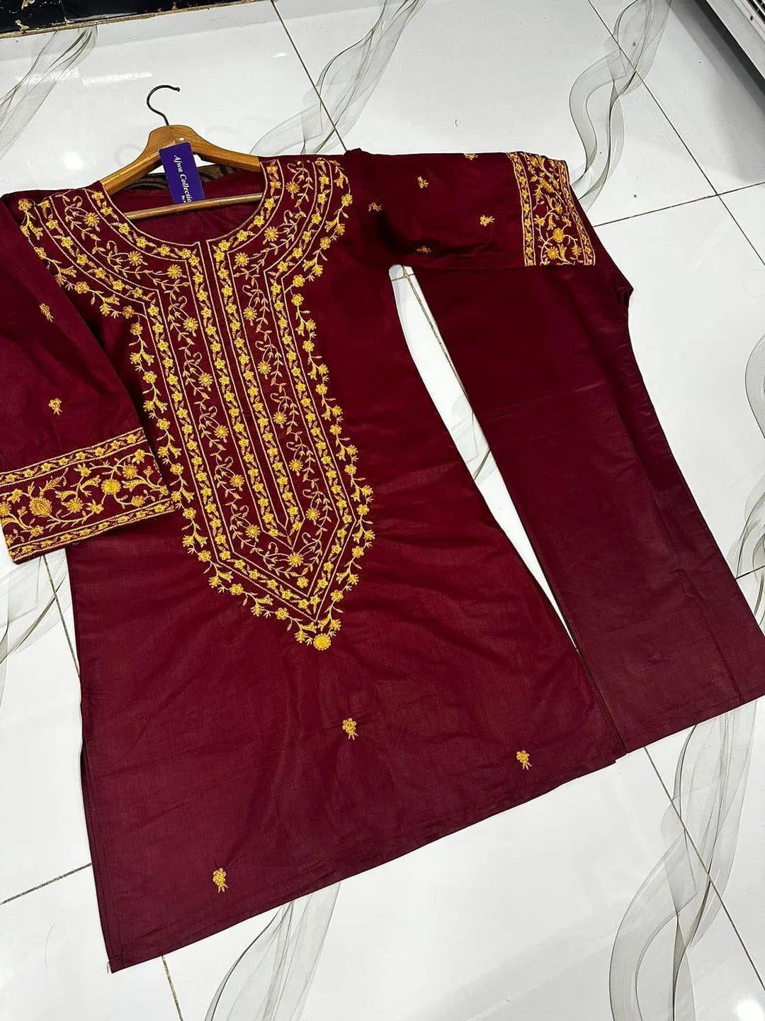 2 Pcs Women's Stitched Cotton Embroidered Co-Ord Set