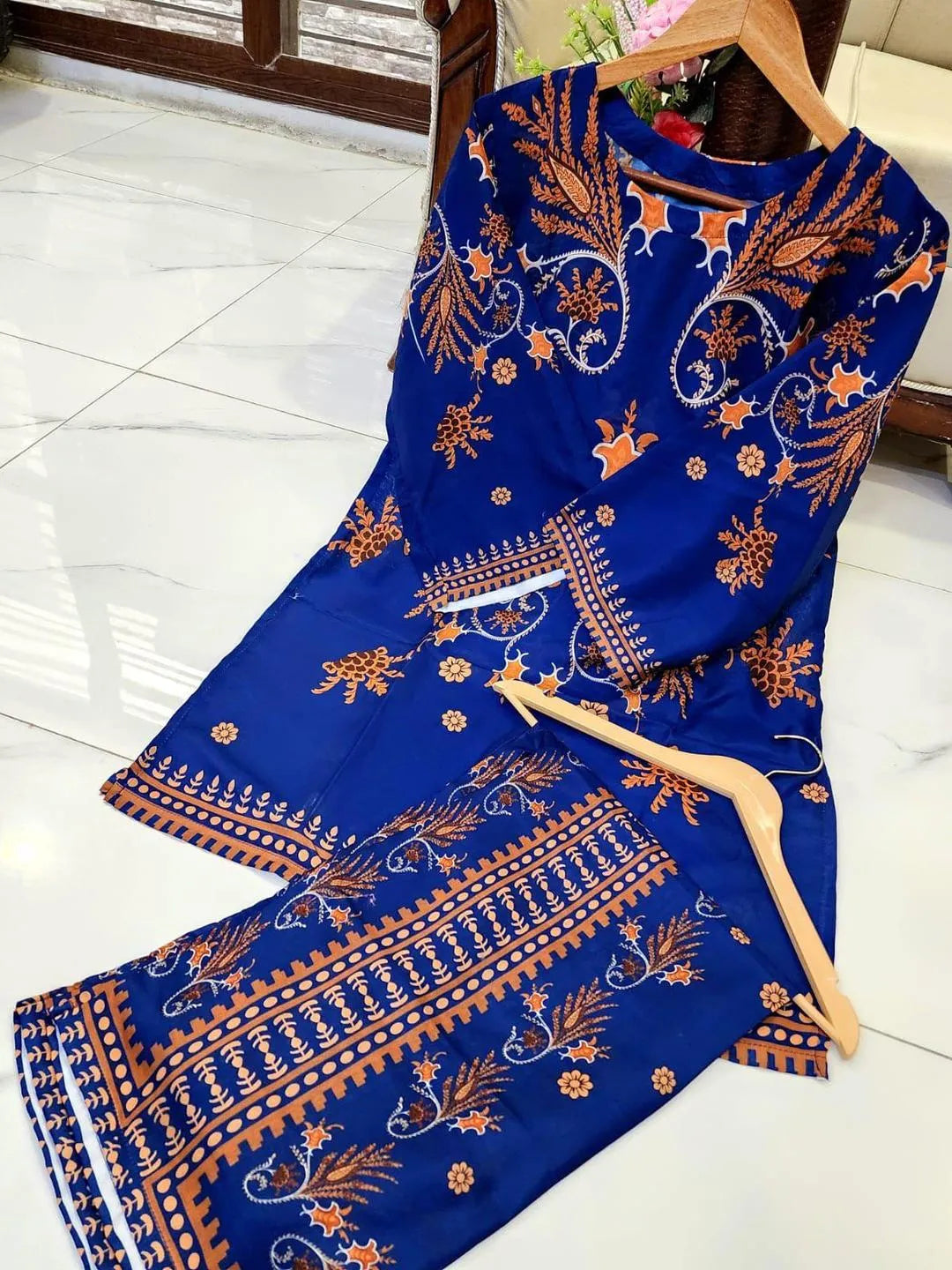 2 Pcs Women's Stitched Swiss Lawn Printed Co-Ord Set in  Multicolors