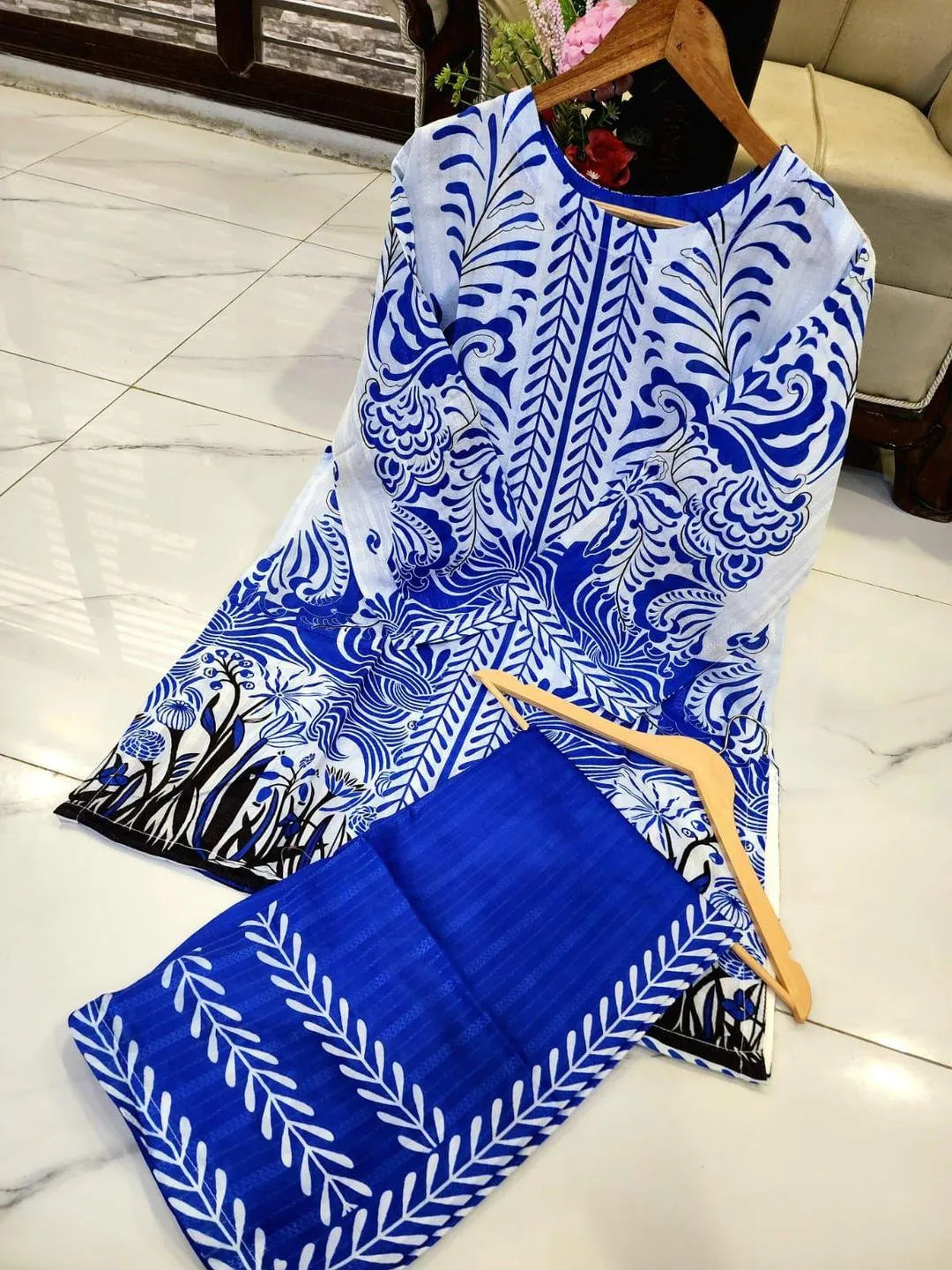 2 Pcs Women's Stitched Swiss Lawn Printed Co-Ord Set in  Multicolors