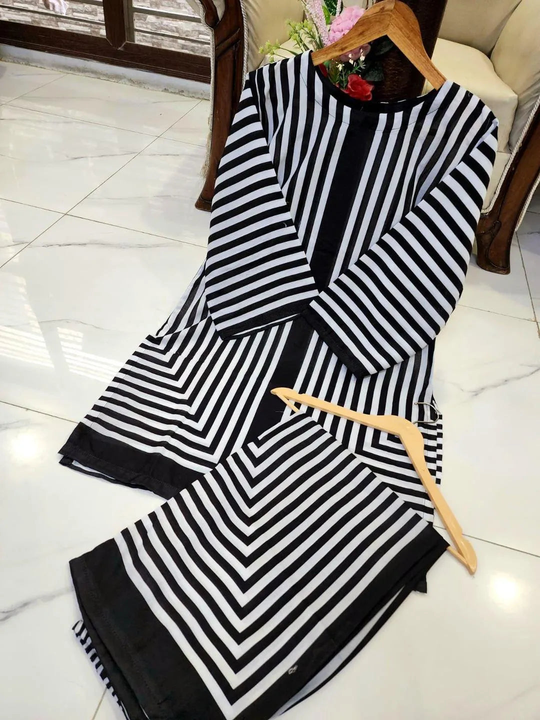 2 Pcs Women's Stitched Swiss Lawn Printed Co-Ord Set in  Multicolors