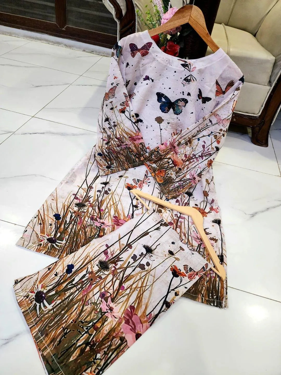 2 Pcs Women's Stitched Swiss Lawn Printed Co-Ord Set in  Multicolors