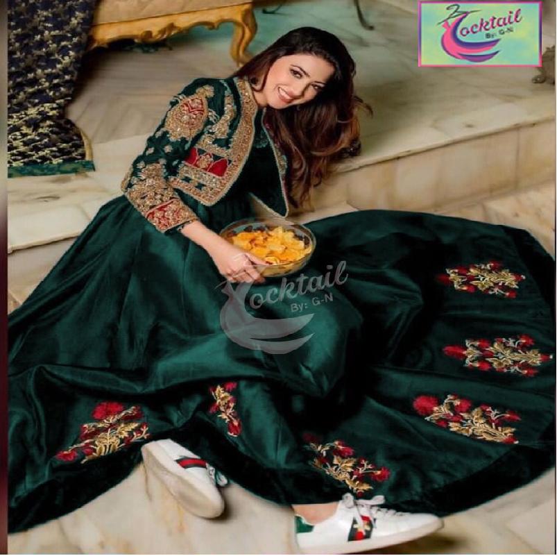 2 Pcs Women's Stitched Silk Plain Maxi With Embroidered Jacket