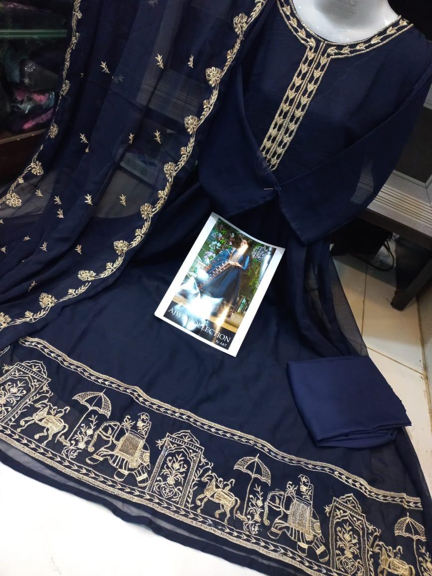 3 Pcs Women's Stitched Embroidered Maxi Suit