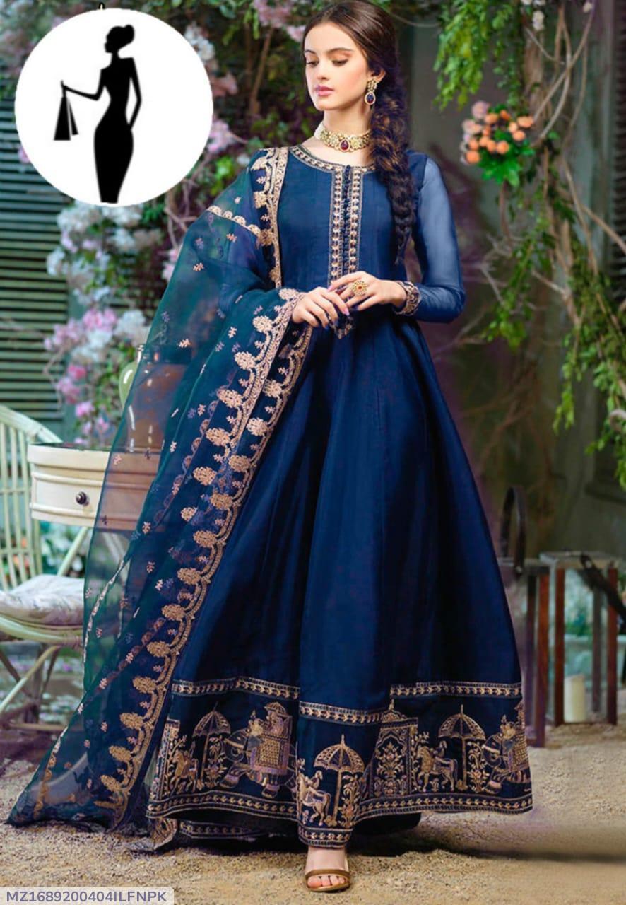 3 Pcs Women's Stitched Embroidered Maxi Suit