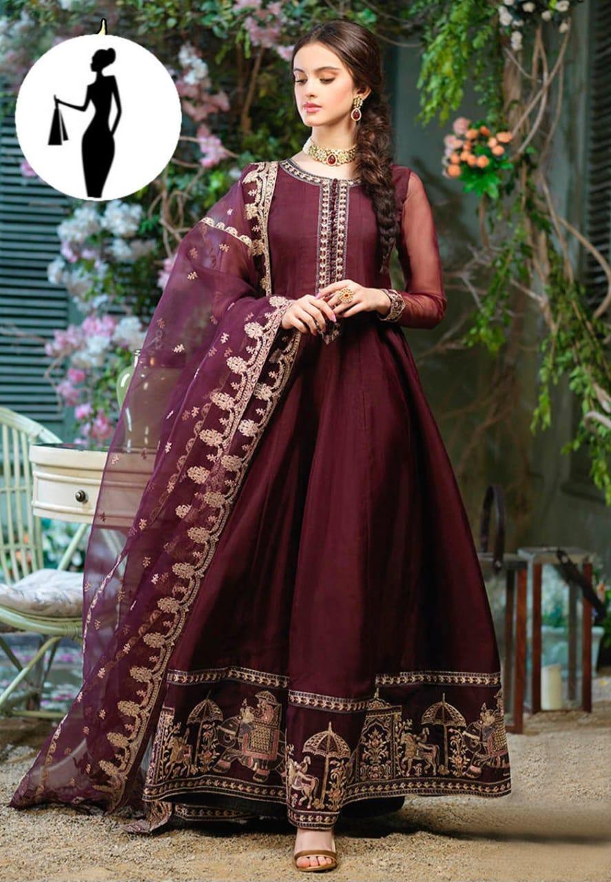 3 Pcs Women's Stitched Embroidered Maxi Suit