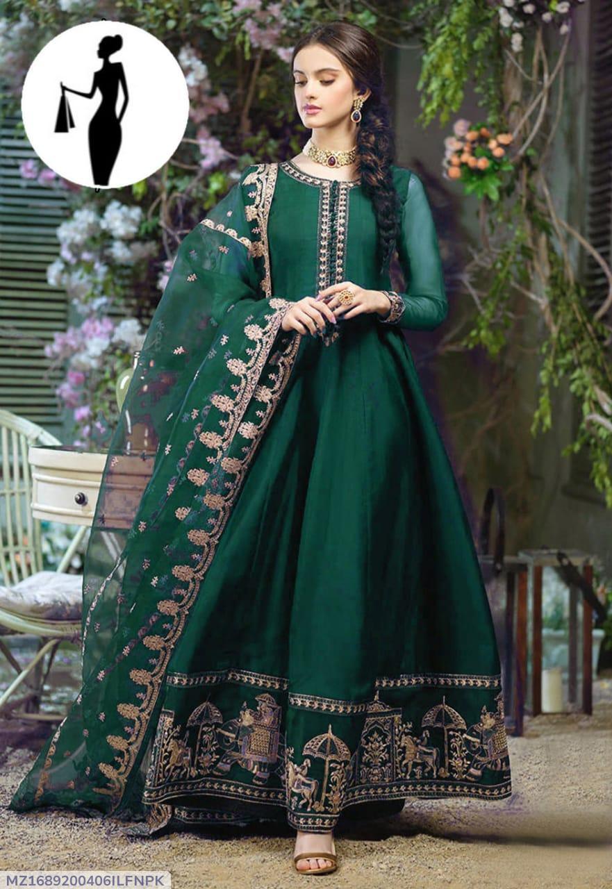 3 Pcs Women's Stitched Embroidered Maxi Suit