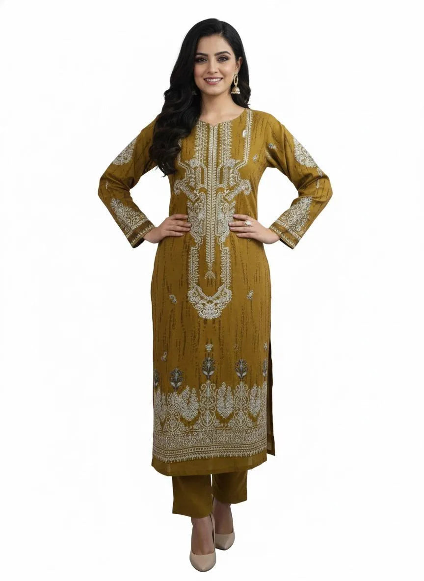 2 Pcs Women's Stitched Pashmina Digital Print Shirt And Trouser