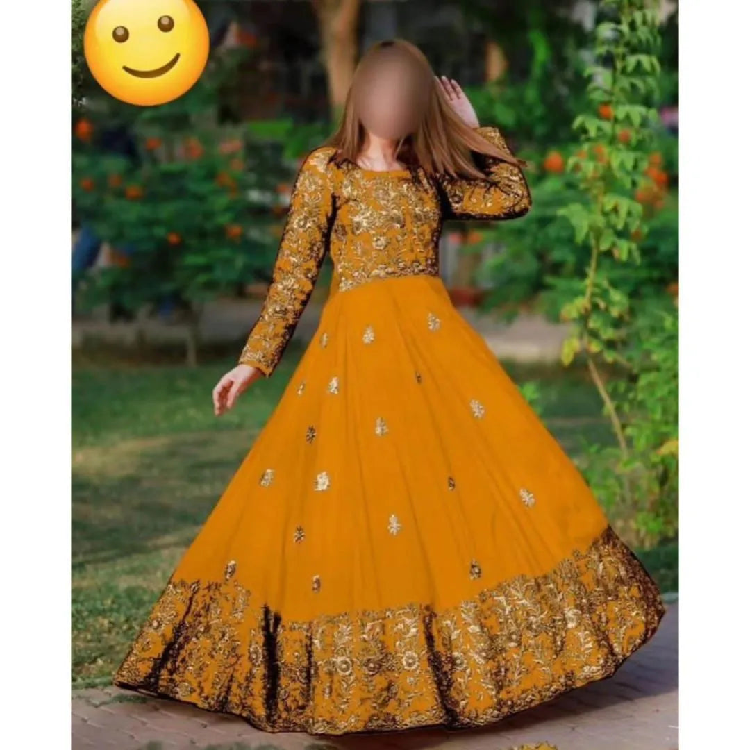 2 Pcs Women's Stitched Shamoz Silk Embroidered Frock And Trouser