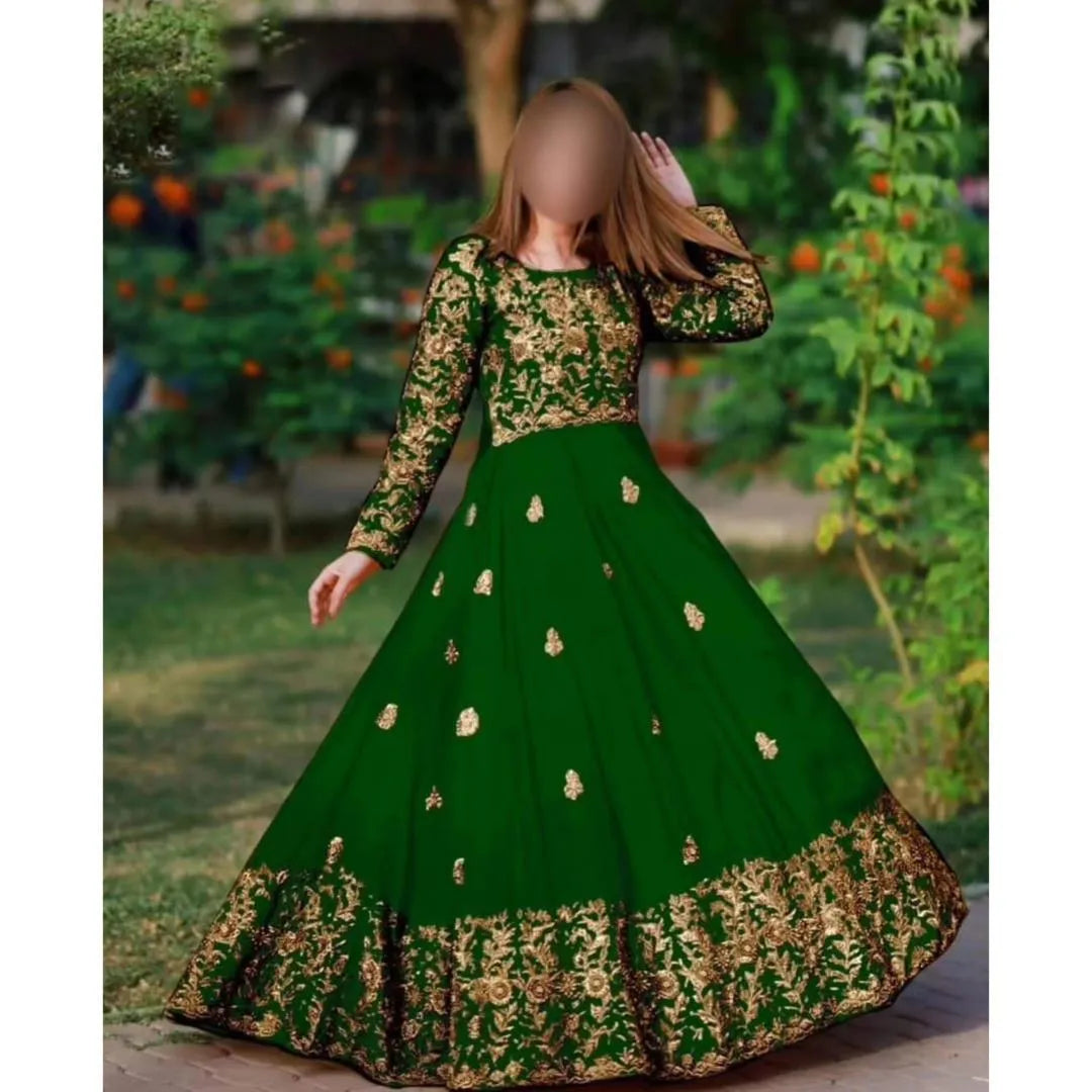 2 Pcs Women's Stitched Shamoz Silk Embroidered Frock And Trouser