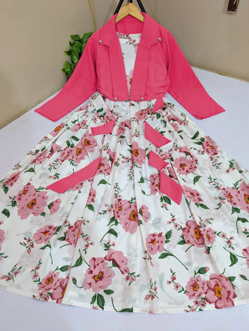 2 Pcs Women's Stitched Silk Printed Maxi and Jacket