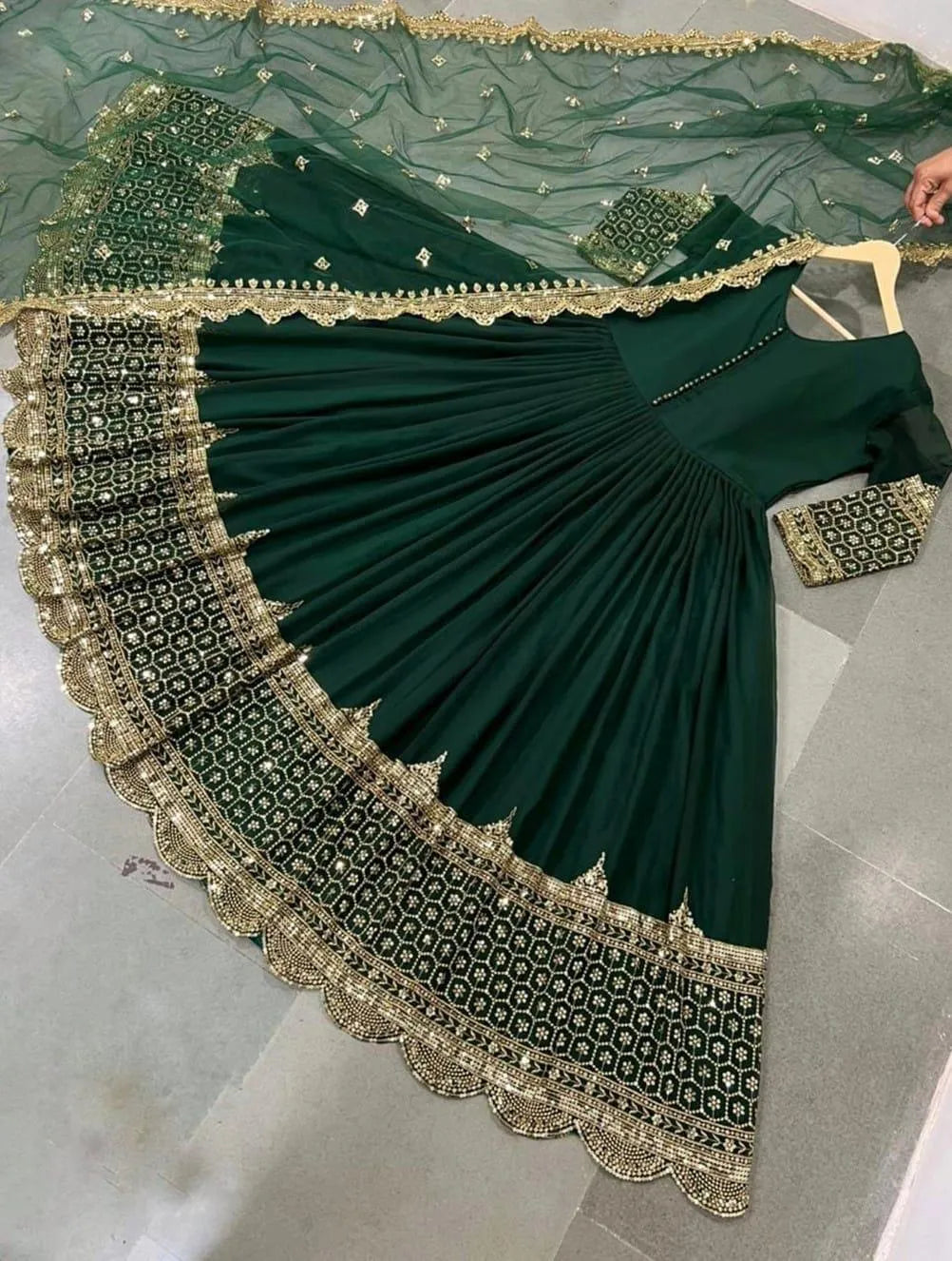 3 Pcs Women's Stitched Chiffon Sequins Maxi And Trouser