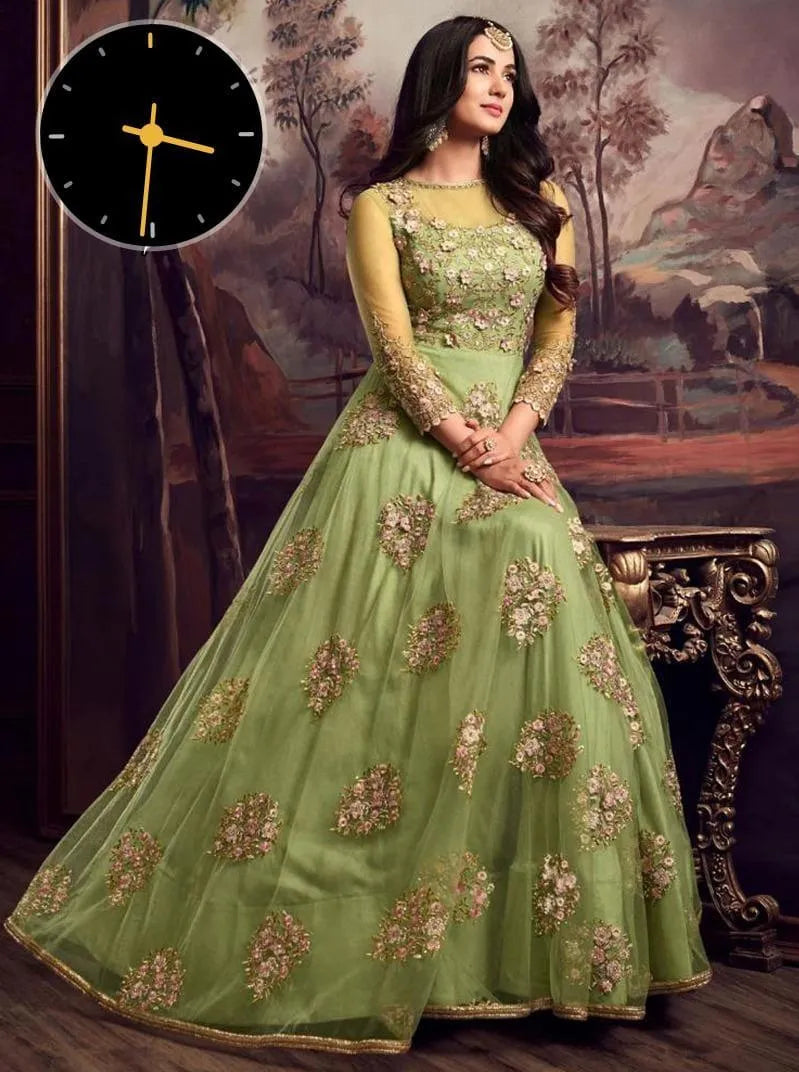 2 Pcs Women's Stitched Organza Embroidered Maxi And Trouser