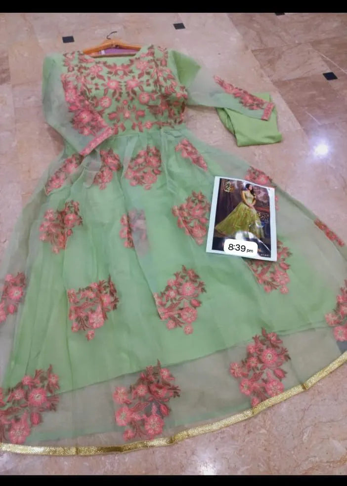 2 Pcs Women's Stitched Organza Embroidered Maxi And Trouser