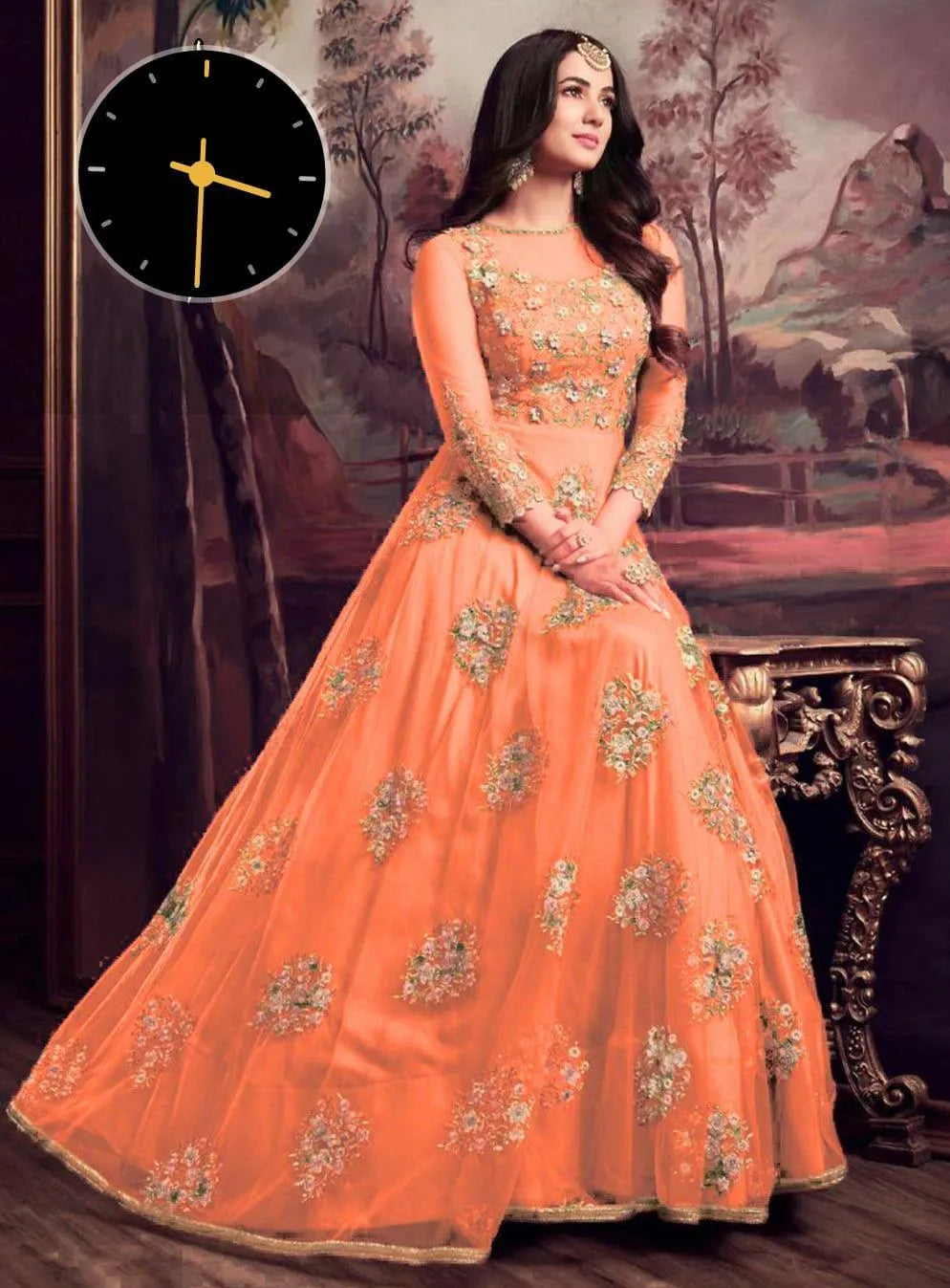 2 Pcs Women's Stitched Organza Embroidered Maxi And Trouser