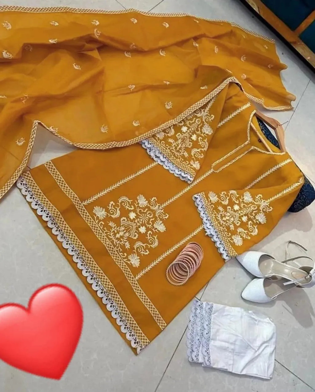 3 Pcs Women's Stitched Organza Embroidered Suit