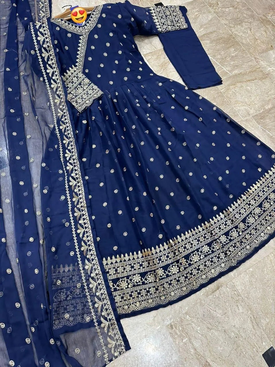 3 Pcs Women's Stitched Chiffon Embroidered Maxi And Trouser