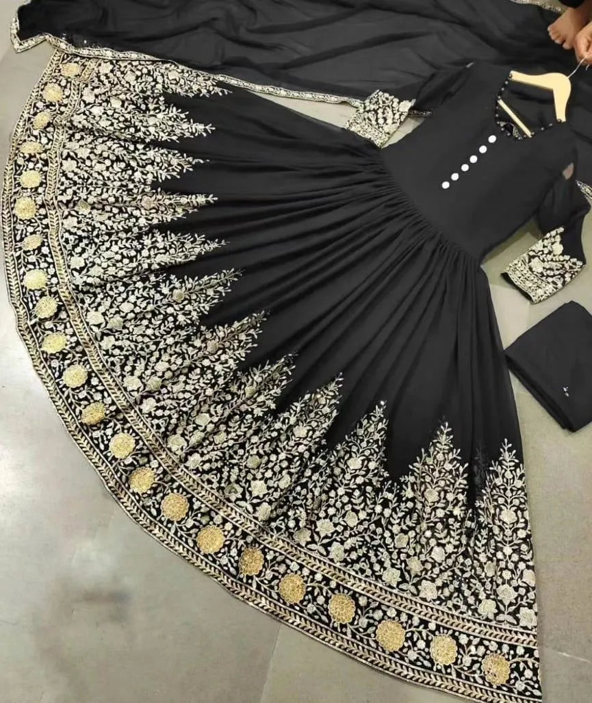 3 Pcs Women's Stitched Chiffon Embroidered Maxi And Trouser