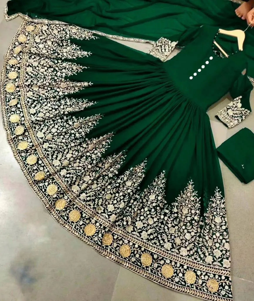 3 Pcs Women's Stitched Chiffon Embroidered Maxi And Trouser