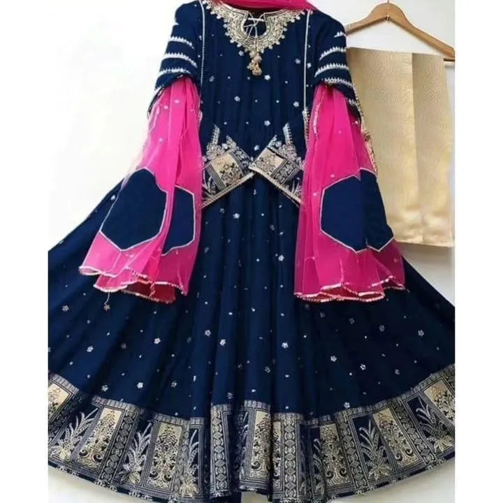 3 Pcs Women's Stitched Shamoz Silk Embroidered Maxi And Trouser