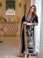 ANEELAS Velvet 3 Pcs Unstitched Sequins Embroidered Suit