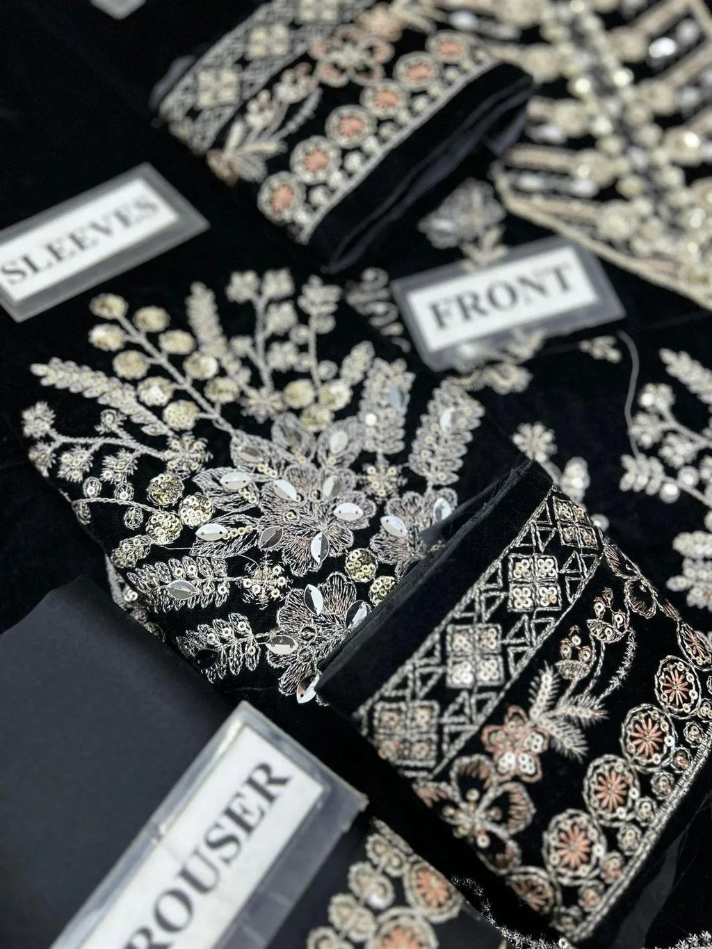 ANEELAS Velvet 3 Pcs Unstitched Sequins Embroidered Suit