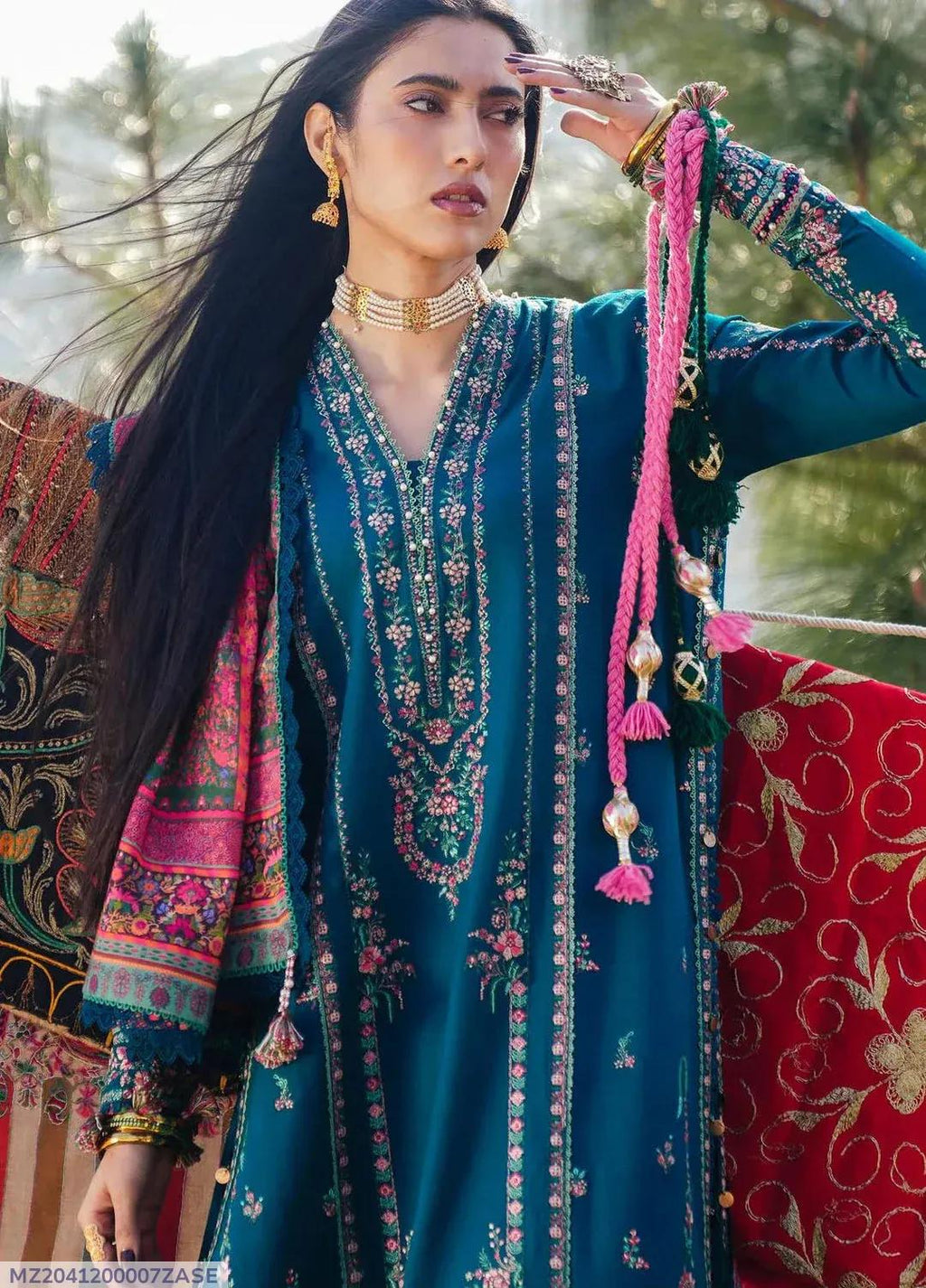 HUSSAIN REHAR 3 Pcs Unstitched Embroidered Suit