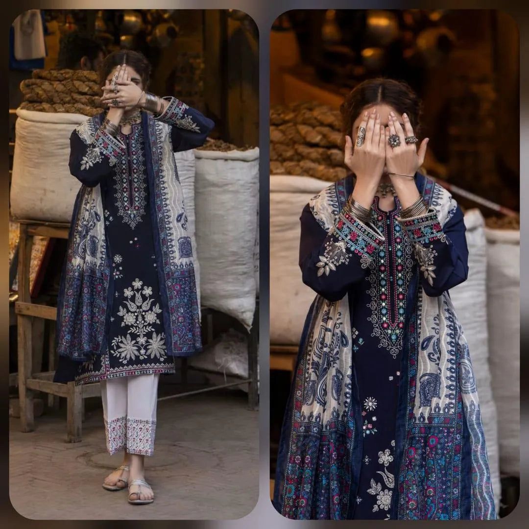 3 Pcs Women's Unstitched Embroidered Suit