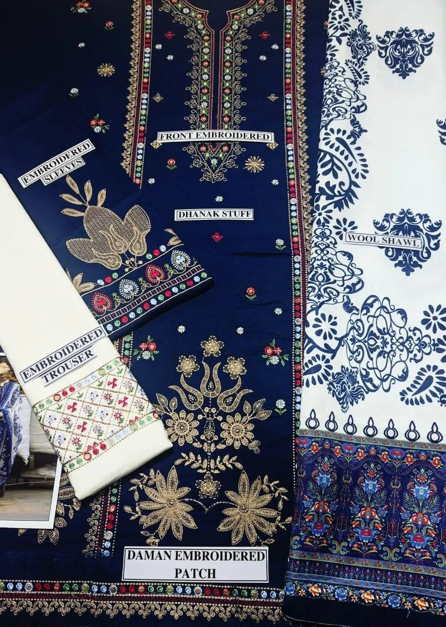 3 Pcs Women's Unstitched Embroidered Suit