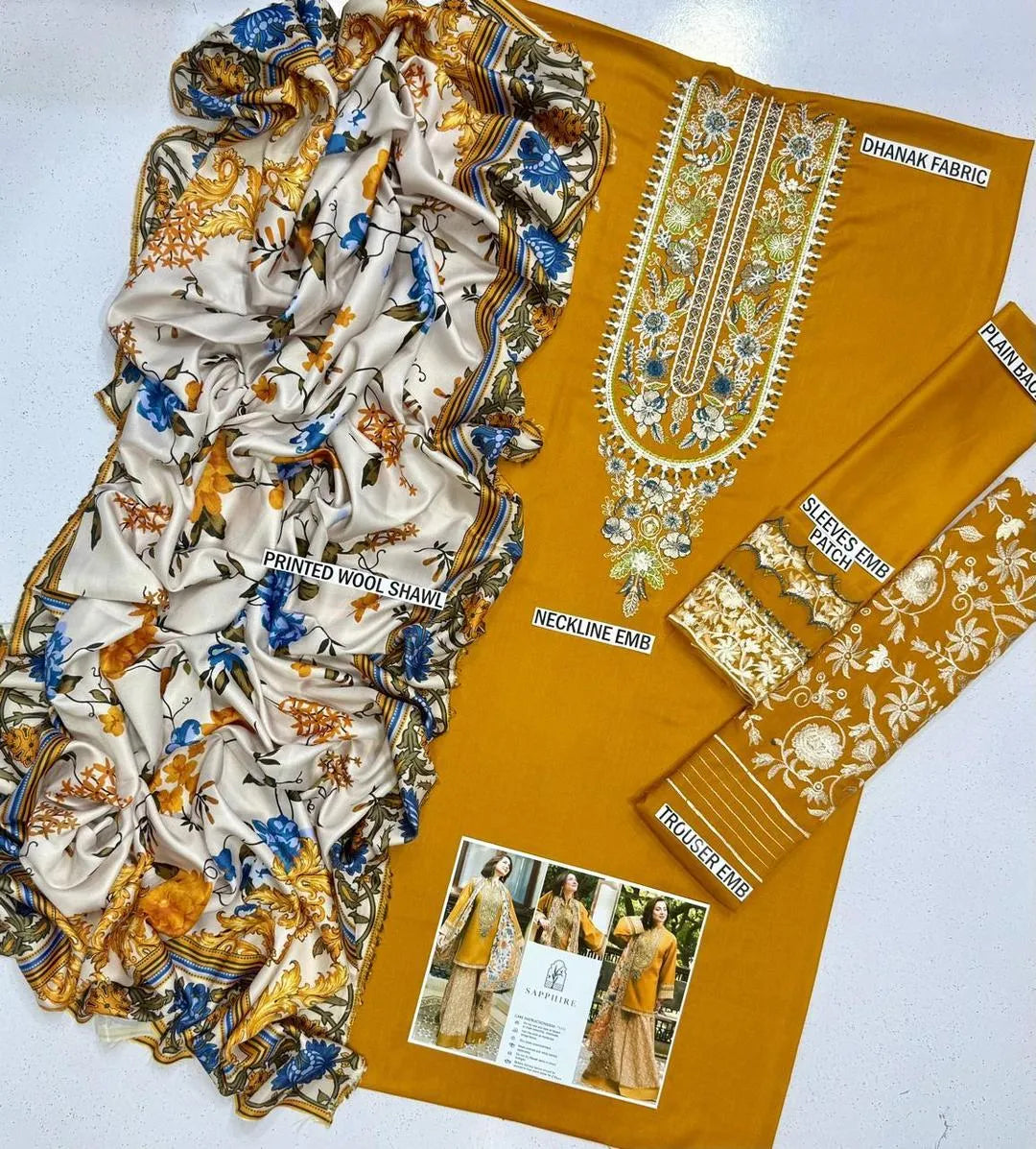 3 Pcs Women's Unstitched Embroidered Suit