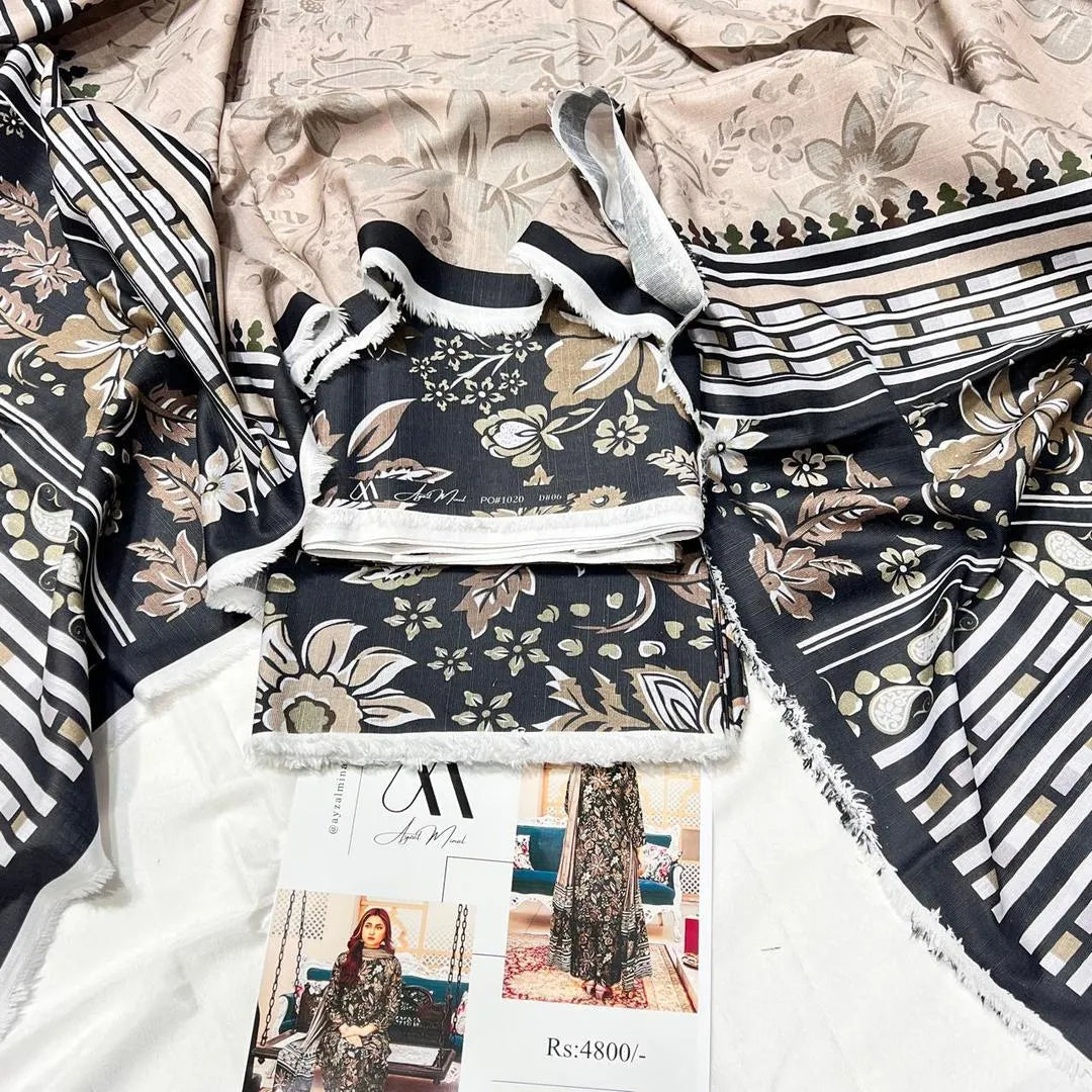 3 Pcs Women's Unstitched Printed Suit