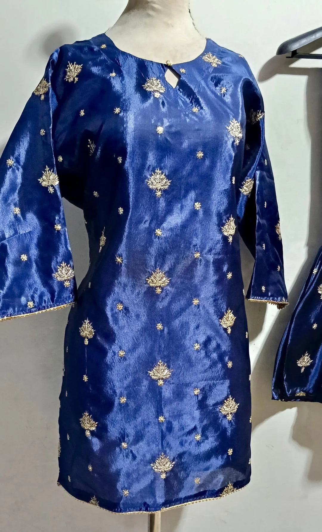 2 Pcs Women's Stitched Katan Silk Embroidered Shirt And sharara 2p