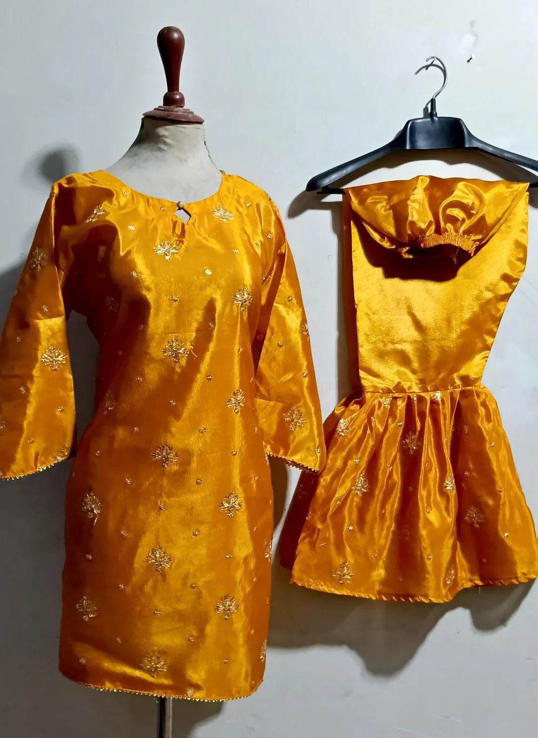 2 Pcs Women's Stitched Katan Silk Embroidered Shirt And sharara 2p