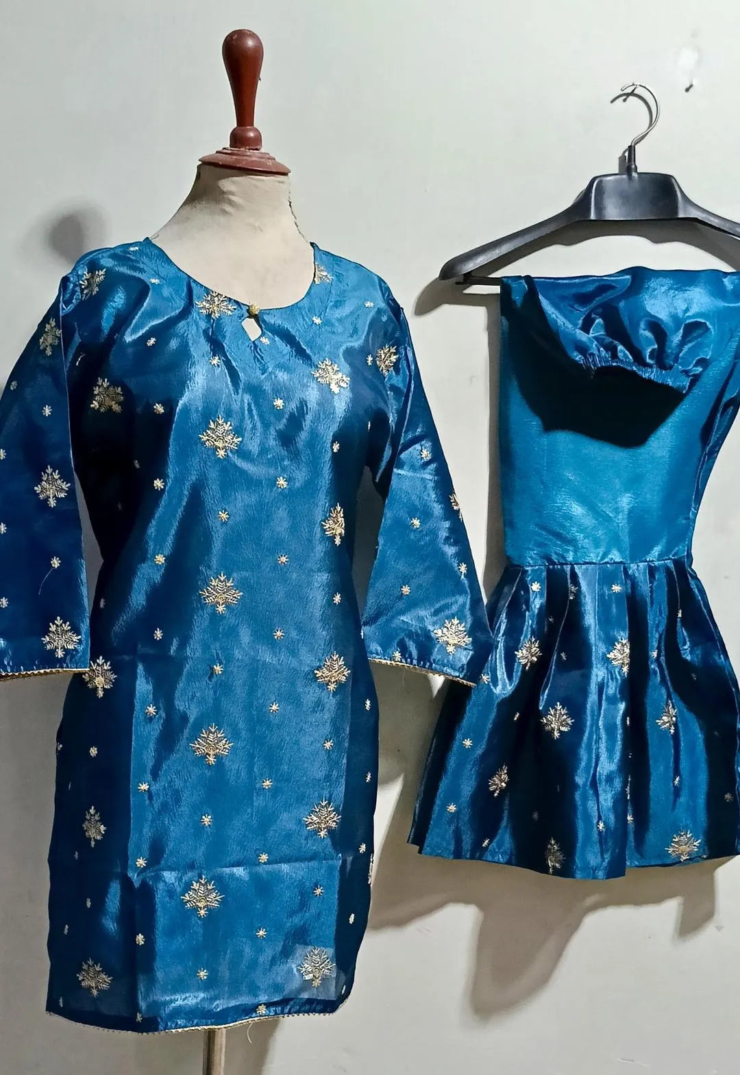 2 Pcs Women's Stitched Katan Silk Embroidered Shirt And sharara 2p