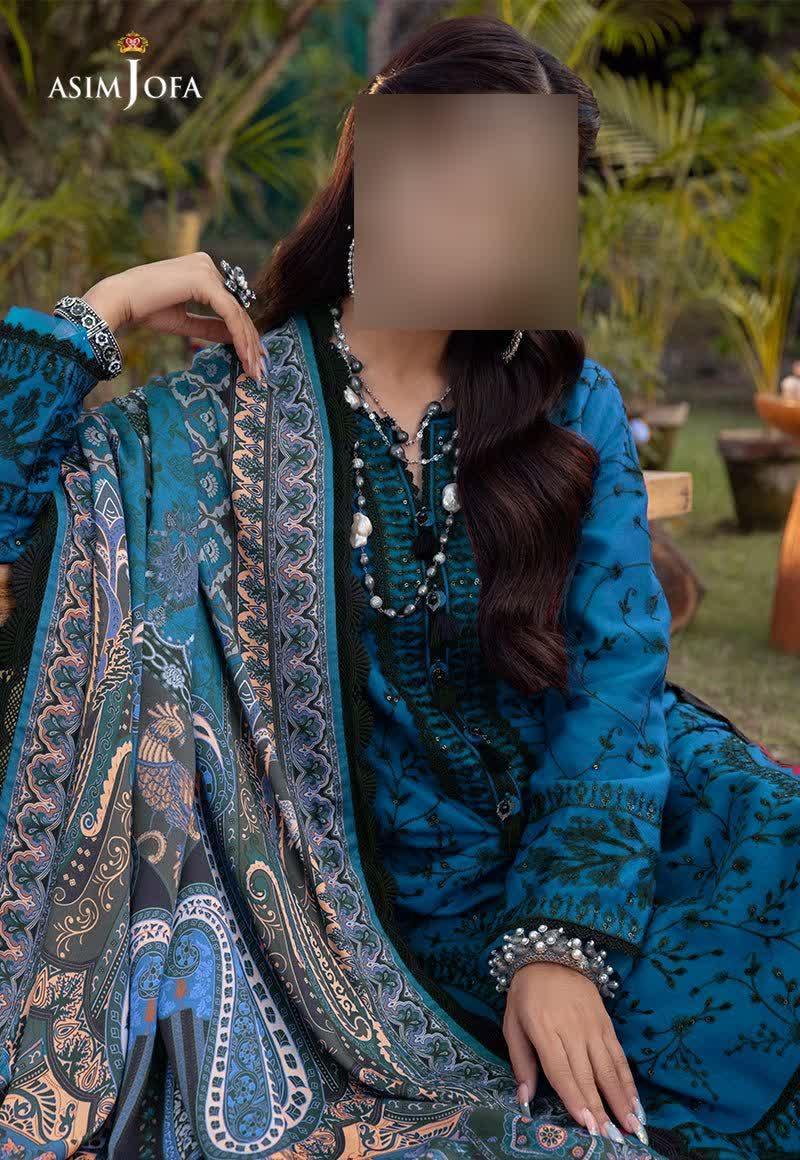 3 Pcs Women's Unstitched Sequins Embroidered Suit