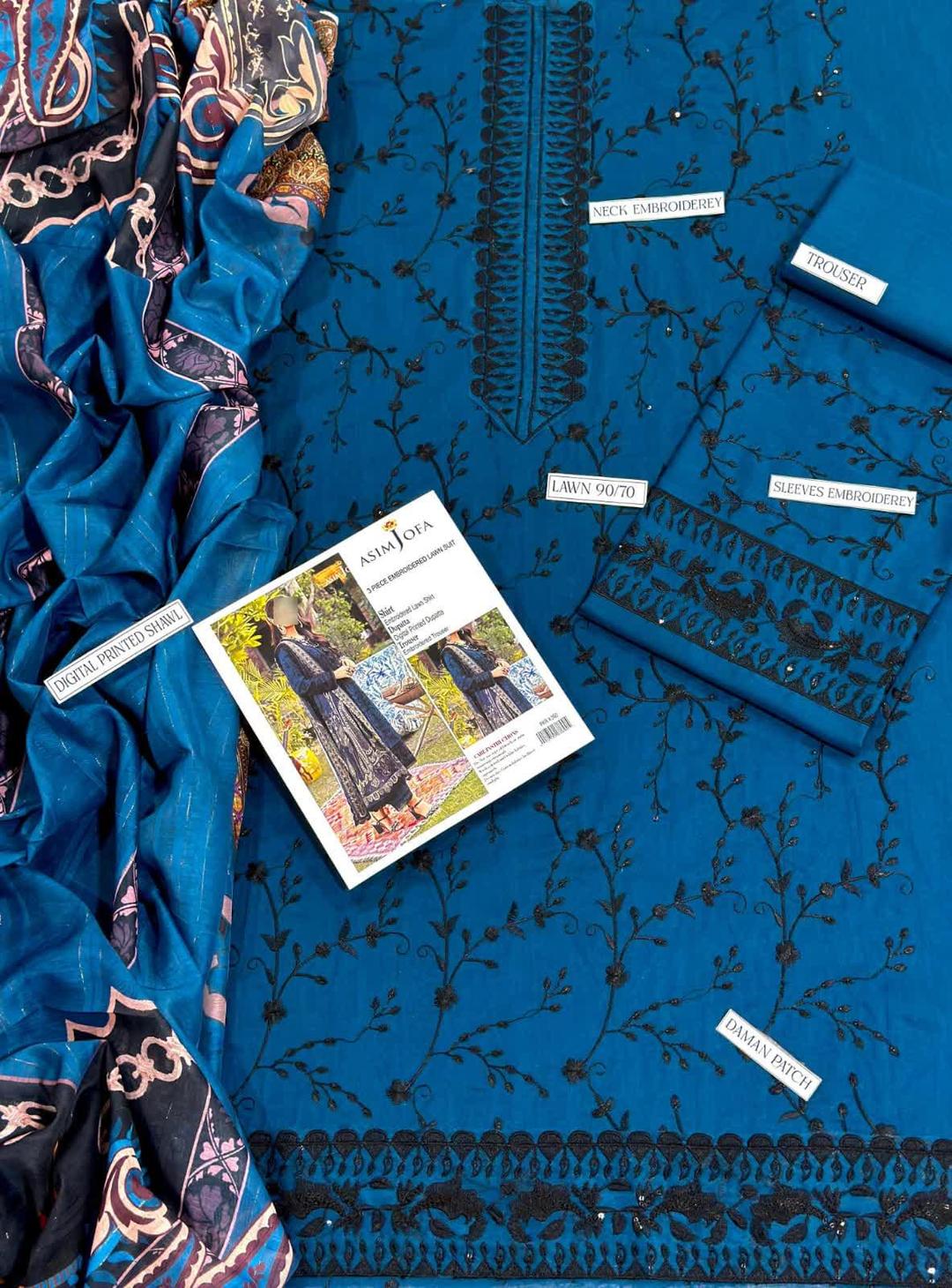 3 Pcs Women's Unstitched Sequins Embroidered Suit